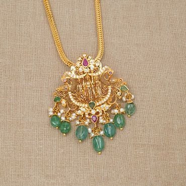 Pachi Work Peacock Ram Parivar Gold Pendant 115mhola30937